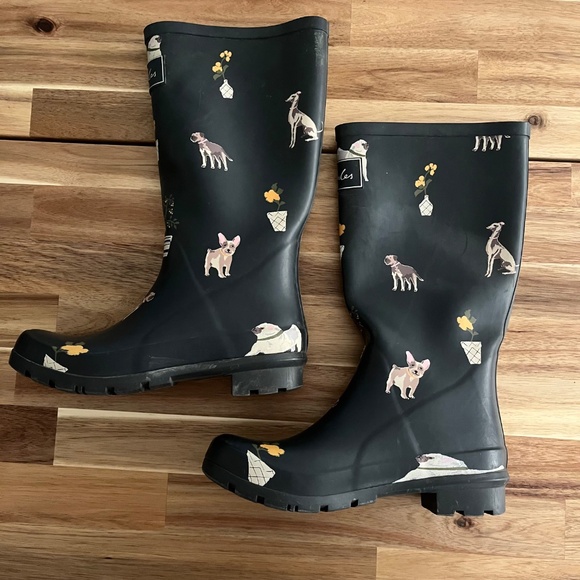 Joules Roll-Up Wellie Rain Boots Dog & Plant Print (Size 6) - Picture 3 of 10
